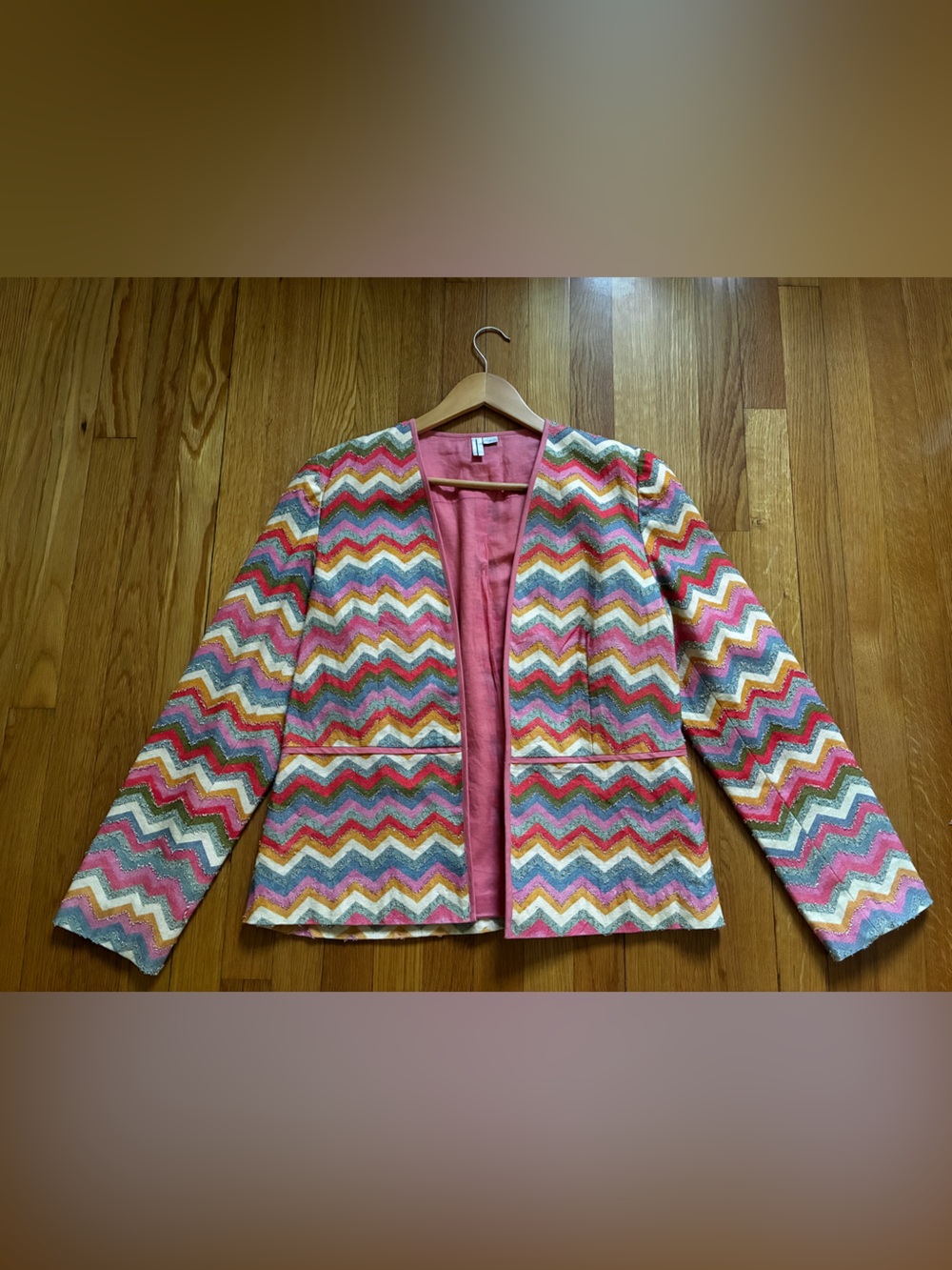 Blank London Pink Multicolor Chevron Open-Front Blazer